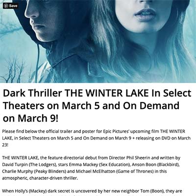 Dark Thriller THE WINTER LAKE In Select Theaters on March 5 and On Demand on March 9!